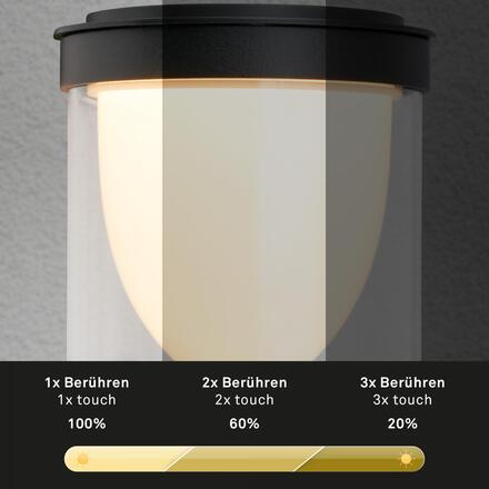 BRILONER LED nabíjecí nástěnné svítidlo, venkovní, dotykový vypínač, vyměnitelné baterie, vč. USB-C kabelu, stmívatelné, IP44, černé 3930015