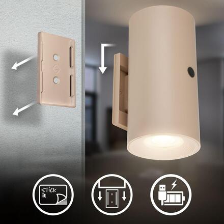 BRILONER Isy nástěnné svítidlo - 2W, 200lm, nabíjecí, LED, dotykový vypínač, stmívatelné, béžová 3942011