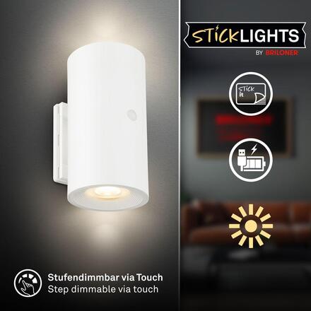 BRILONER Isy nástěnné svítidlo - 2W, 200lm, nabíjecí, LED, dotykový vypínač, stmívatelné, bílé 3942016