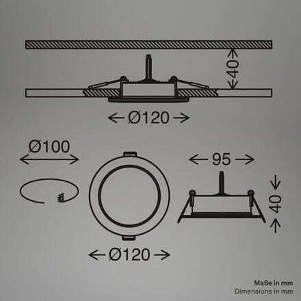 BRILONER Fungo vestavné bodové svítidlo 100mm 3ks sada - 7W, 700lm, LED, stmívatelné, IP65, matný chrom 3945034