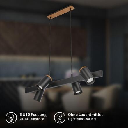 BRILONER Duta závěsné svítidlo - nastavitelné, GU10 patice, 4-ramenné, černá 4059045