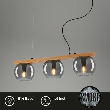 BRILONER Závěsné svítidlo, 120 cm, 3x E14, max. 10W, kouřová/dřevo BRI 4143034