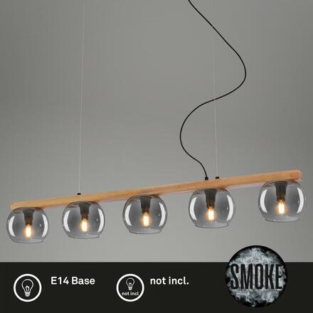 BRILONER Závěsné svítidlo, 120 cm, 5x E14, max. 10W, kouřová/dřevo BRI 4143054