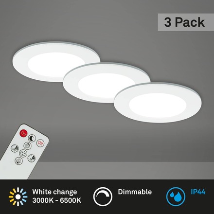 BRILONER CCT LED vestavná svítidla sada, pr.9,2 cm, 3x LED, 4,8 W, 450 lm, bílé IP44 BRI 7034-036
