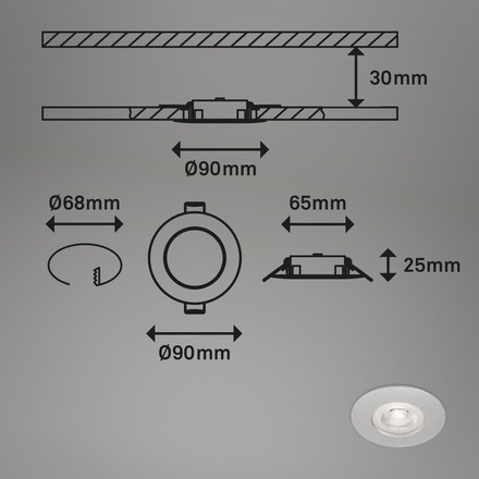 BRILONER LED vestavná svítidla, pr.9 cm, 3x LED, 4,9 W, 480 lm, matný chrom BRI 7036-034