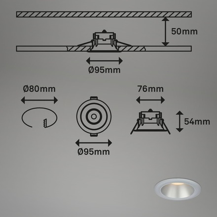 BRILONER LED vestavná svítidla sada, pr.9,5 cm, 3x LED, 4,9 W, 480 lm, matný chrom IP44 BRI 7041-034