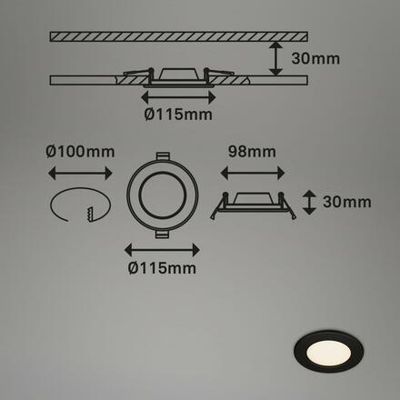 BRILONER LED vestavné svítidlo, pr. 11,5 cm, LED modul, 6W, 600 lm, černá IP44 BRI 7053-015