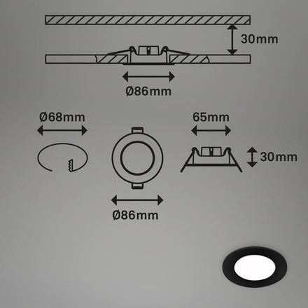 BRILONER LED vestavná svítidla 3ks sada, pr.8,6 cm, 3x LED, 3 W, 350 lm, černá BRI 7057-435