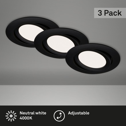 BRILONER 3ks sada LED vestavné svítidlo, pr. 10,6 cm, 7 W, 600 lm, černá BRI 7114-435