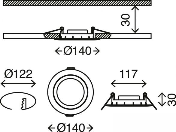 BRILONER 3ks sada LED vestavné svítidlo, pr. 14 cm, 9 W, matný nikl BRI 7116-432