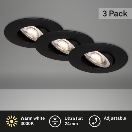 BRILONER 3ks sada ultraploché LED vestavné svítidlo, pr. 9 cm, 5 W, černá BRI 7146-035