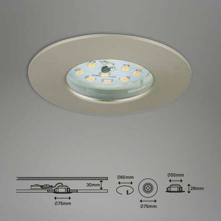BRILONER 3ks sada LED vestavné svítidlo, pr. 7,5 cm, matný nikl BRI 7204-032