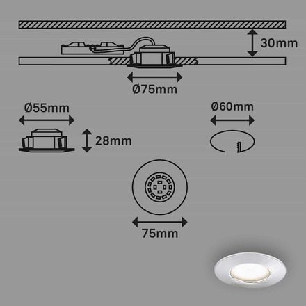 BRILONER 3ks sada LED vestavné svítidlo, pr. 7,5 cm, chrom IP44 BRI 7204-038