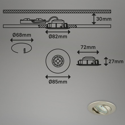 BRILONER 3ks sada LED vestavné svítidlo, pr. 8,2 cm, 5,5 W, matný nikl BRI 7232-032