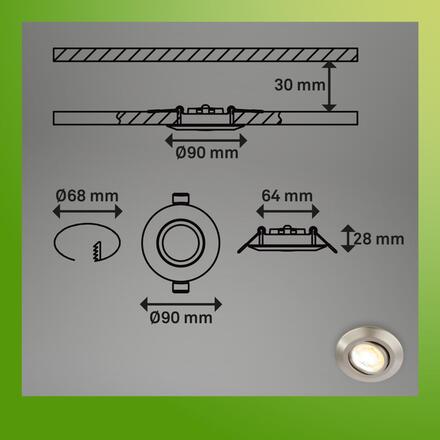 BRILONER Klira 3ks sada LED vestavné bodové svítidlo 230V, nastavitelné, CTS, matný nikl 7586032