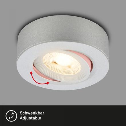 BRILONER LED vestavné / přisazené bodové svítidlo – pr.9mm, stmívatelné, 5W, 230V, teplá bílá, nastavitelné, matný chrom 7990014