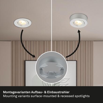 BRILONER LED vestavné / přisazené bodové svítidlo – pr.9mm, stmívatelné, 5W, 230V, teplá bílá, nastavitelné, matný chrom 7990014