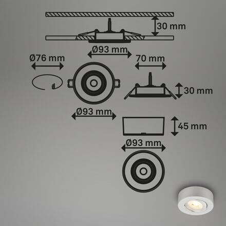 BRILONER LED vestavné / přisazené bodové svítidlo – pr.9mm, stmívatelné, 5W, 230V, teplá bílá, nastavitelné, matný chrom 7990014