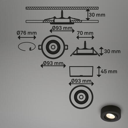 BRILONER LED vestavné / přisazené bodové svítidlo – pr.9mm, 5W, 230V, teplá bílá, nastavitelné, černé 7991015