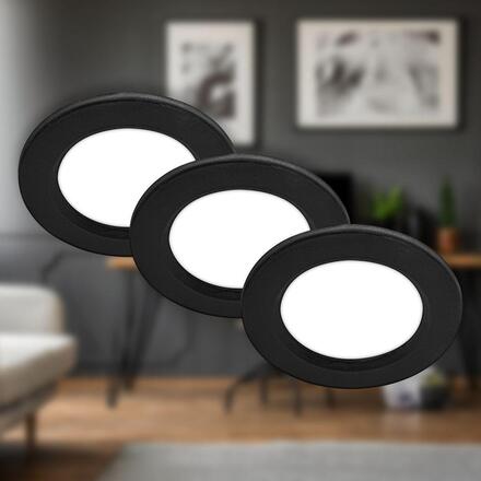 BRILONER Jeft vestavná svítidla 76mm 3ks sada - 230V, 3W, 330lm, LED, neutrální bílá, černá 7992035