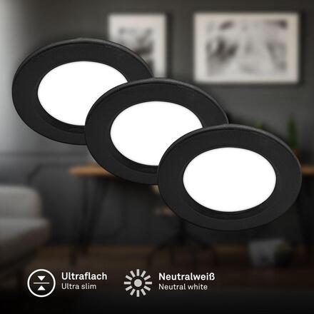 BRILONER Jeft vestavná svítidla 76mm 3ks sada - 230V, 3W, 330lm, LED, neutrální bílá, černá 7992035