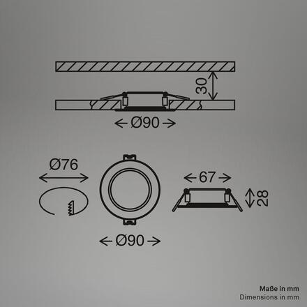 BRILONER Jeft vestavná svítidla 76mm 3ks sada - 230V, 3W, 330lm, LED, neutrální bílá, černá 7992035