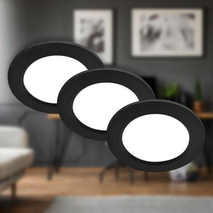 BRILONER Jeft vestavná svítidla 12mm 3ks sada - 230V, 6W, 660lm, LED, neutrální bílá, černá 7993035