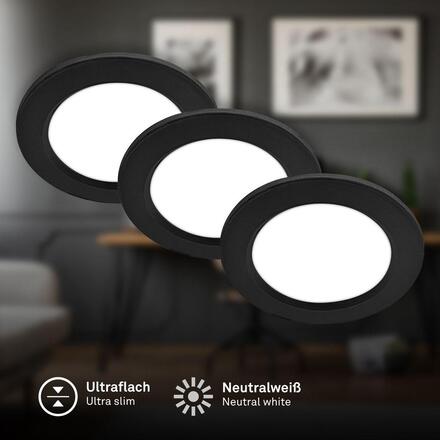 BRILONER Jeft vestavná svítidla 12mm 3ks sada - 230V, 6W, 660lm, LED, neutrální bílá, černá 7993035