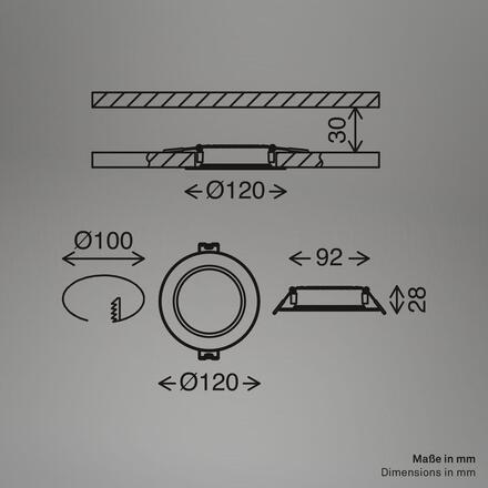 BRILONER Jeft vestavná svítidla 12mm 3ks sada - 230V, 6W, 660lm, LED, neutrální bílá, černá 7993035