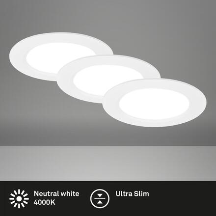 BRILONER 3ks sada LED vestavné bodové svítidlo – pr.12mm, ploché, 6W, 230V, neutrální bílá, bílé 7993036