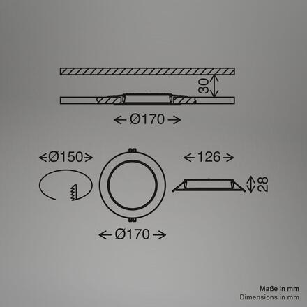 BRILONER Jeft vestavný spot 17mm - 230V, 12W, 1200lm, LED, neutrální bílá, černý 7994015