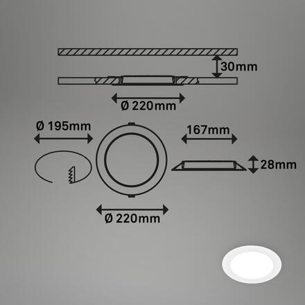 BRILONER LED vestavné bodové svítidlo – pr.22mm, ploché, 18W, 230V, 18W, neutrální bílá, bílé 7995016