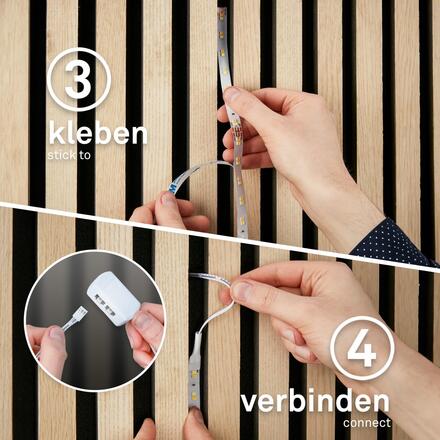 BRILONER Prodlužovací sada LED Strip On/Off pro nástěnný panel – 260 cm, teplá bílá, zkracovatelná, samolepící, bílé 8019147