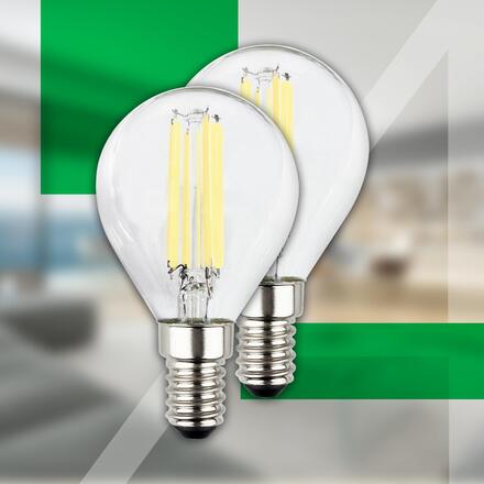 BRILONER EEK A 2ks sada E14 LED žárovka, třída A, Filament, 50.000h, 840lm, 4W, teple bílé světlo, kapka 0555004