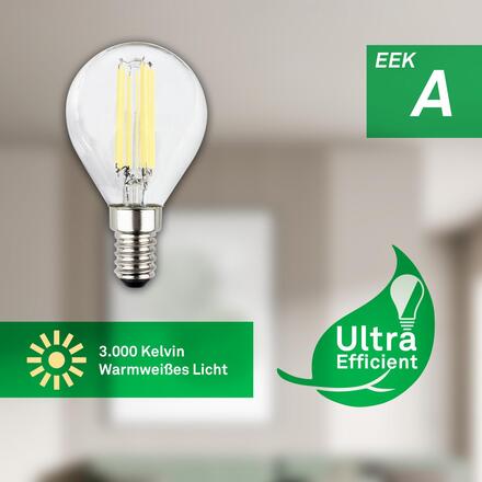 BRILONER EEK A 2ks sada E14 LED žárovka, třída A, Filament, 50.000h, 840lm, 4W, teple bílé světlo, kapka 0555004