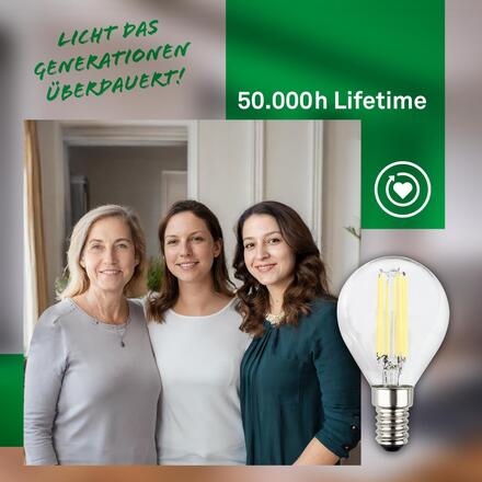 BRILONER EEK A 2ks sada E14 LED žárovka, třída A, Filament, 50.000h, 840lm, 4W, teple bílé světlo, kapka 0555004