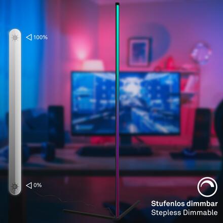 BRILONER RGBIC LED stojanová lampa, dálkový ovladač, Gaming Deko, stmívatelné, 143 cm, časovač 1203015