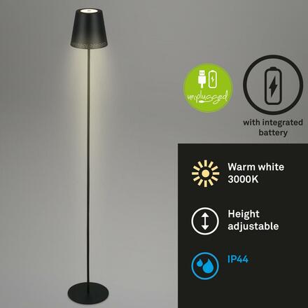 BRILONER LED nabíjecí stojací svítidlo 130 cm 3,5 W 400lm černá BRILO 1438015