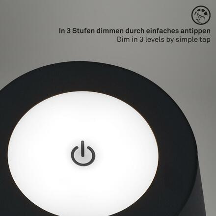 BRILONER LED nabíjecí stojací svítidlo 130 cm 3,5 W 400lm černá BRILO 1438015