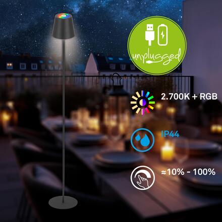 BRILONER Coloris RGBW LED stojanová bezdrátová lampa, stmívatelná, dotykový vypínač, antracit 1507015