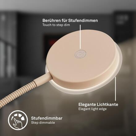 BRILONER Megg stojanová lampa - 12W, 800lm, LED, stmívatelná, nastavitelná, dotykový vypínač, béžová 1585011