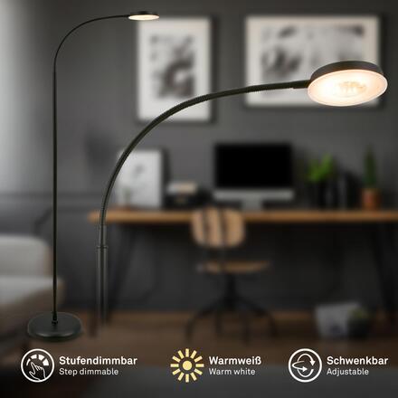 BRILONER Megg stojanová lampa - 12W, 800lm, LED, stmívatelná, nastavitelná, dotykový vypínač, černá 1585015