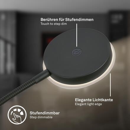BRILONER Megg stojanová lampa - 12W, 800lm, LED, stmívatelná, nastavitelná, dotykový vypínač, černá 1585015