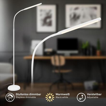 BRILONER Mura stojanová lampa - 6W, 600lm, LED, stmívatelné, dotykový vypínač, nastavitelné, bílé 1660016