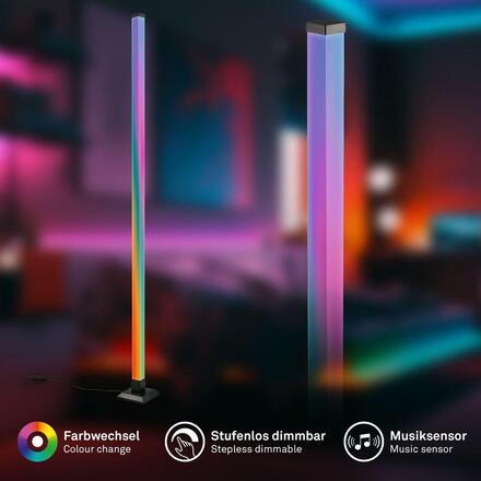 BRILONER Flash stojanová lampa - 4,8W, 300lm, stmívatelné, LED, RGBIC, dálkový ovladač, černá 1661015