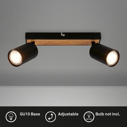 BRILONER Tib stropní bodové svítidlo, nastavitelné, On/Off nástěnným vypínačem, 2-ramenné, černá / dřevo 2172024