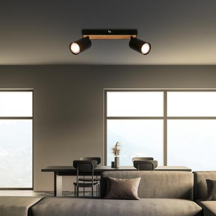 BRILONER Tib stropní bodové svítidlo, nastavitelné, On/Off nástěnným vypínačem, 2-ramenné, černá / dřevo 2172024