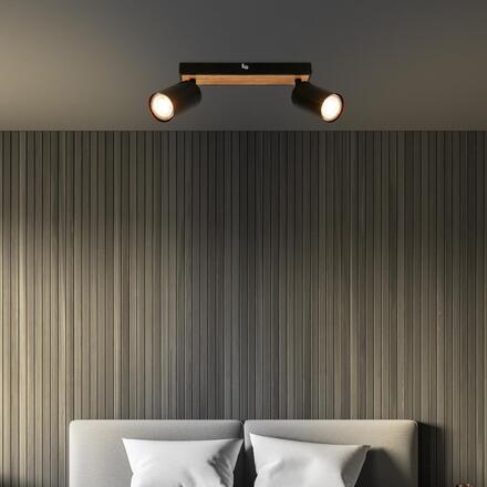BRILONER Tib stropní bodové svítidlo, nastavitelné, On/Off nástěnným vypínačem, 2-ramenné, černá / dřevo 2172024