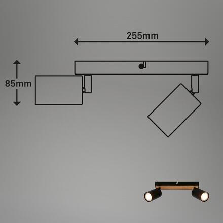 BRILONER Tib stropní bodové svítidlo, nastavitelné, On/Off nástěnným vypínačem, 2-ramenné, černá / dřevo 2172024