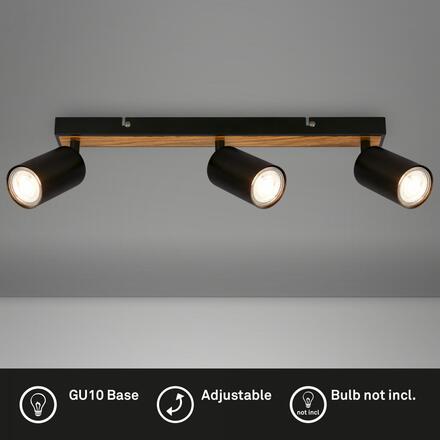 BRILONER Tib stropní bodové svítidlo, nastavitelné, On/Off nástěnným vypínačem, 3-ramenné, černá / dřevo 2172034